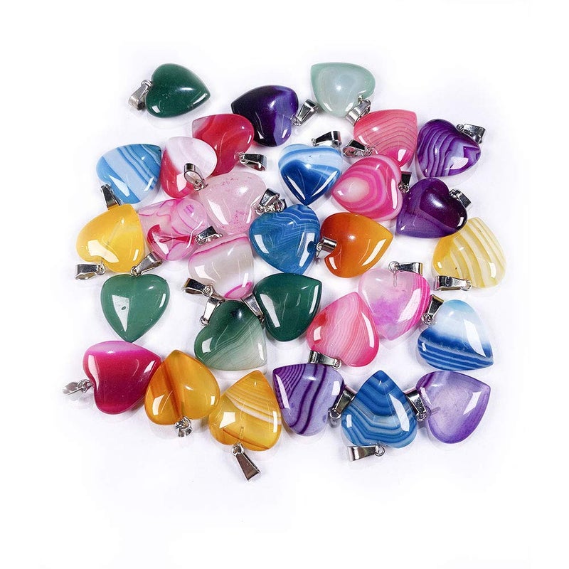 LHJ 20PCS Natural Stripe Agate Pendants Heart Shape Charms Pendants for Necklace Bracelet Jewelry Making - Image 1